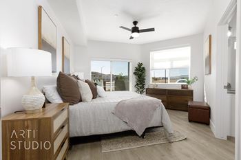 Bedroom with nightstand and lamp